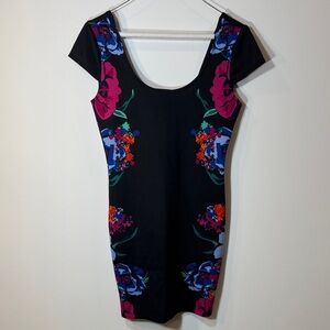 As U Wish Black Dress with Floral Accents